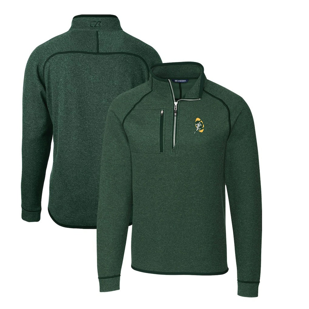 Green Bay Packers Cutter & Buck Mainsail Sweater-Knit Big & Tall Half-Zip Pullover Jacket Heather Green