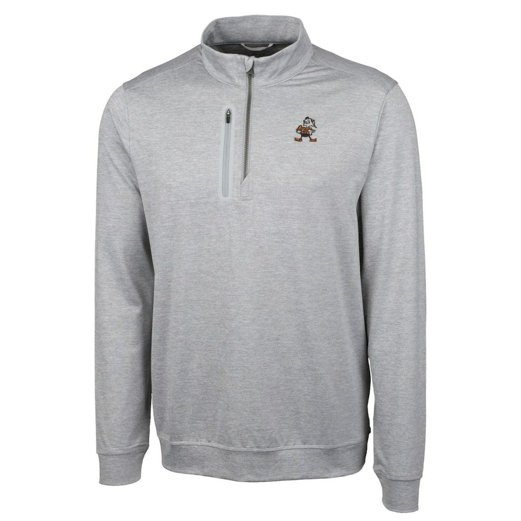 Cleveland Browns Cutter & Buck Stealth Heathered Big & Tall Throwback Logo Quarter-Zip Pullover Top Gray