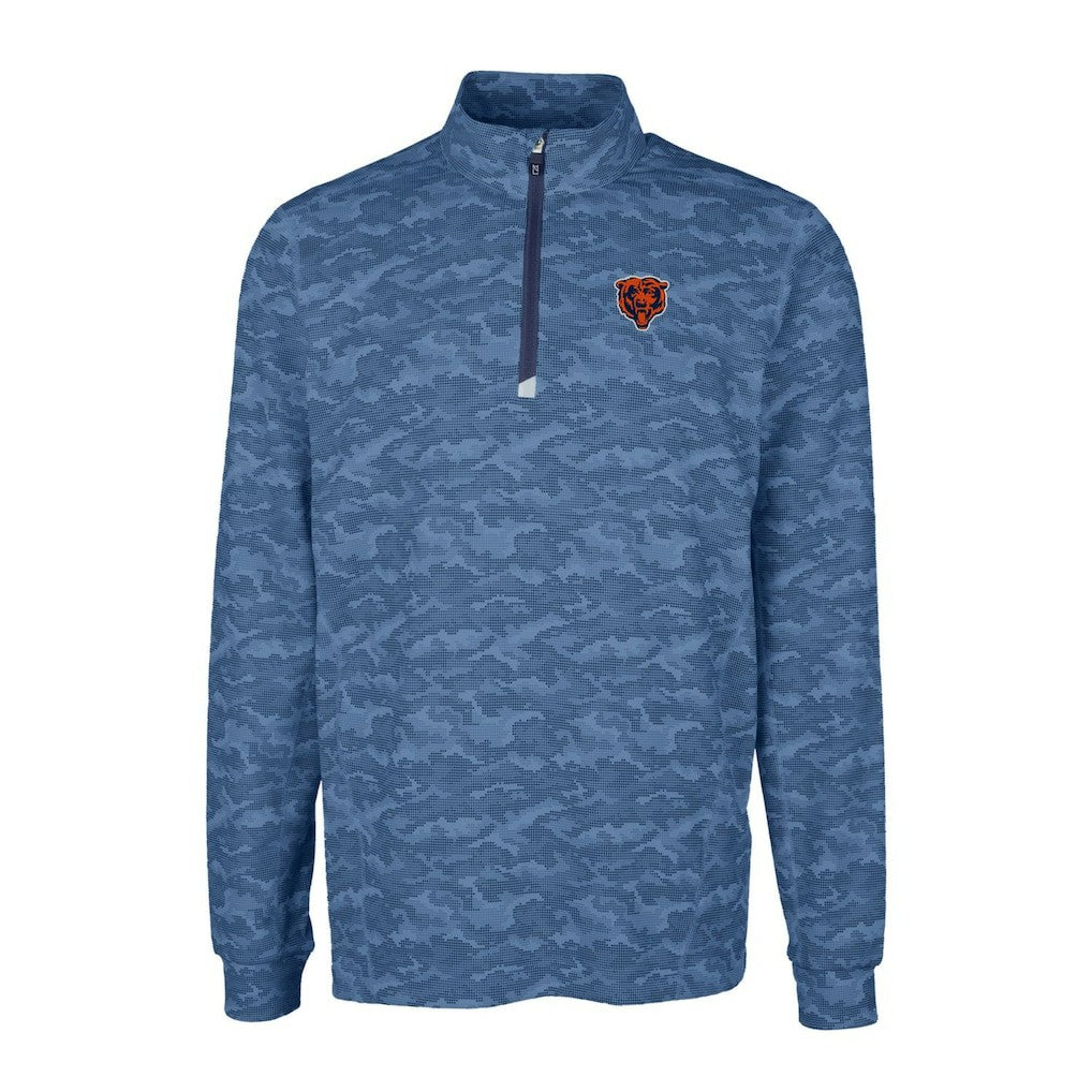 Chicago Bears Cutter & Buck Throwback Logo Big & Tall Traverse Camo Print Stretch Quarter-Zip Pullover Top Navy