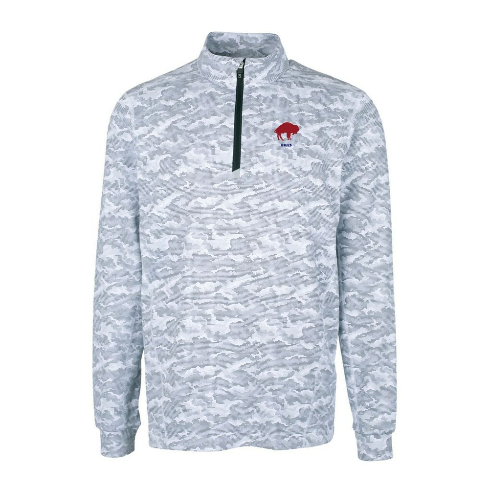Buffalo Bills Cutter & Buck Throwback Logo Big & Tall Traverse Camo Print Stretch Quarter-Zip Pullover Top Charcoal