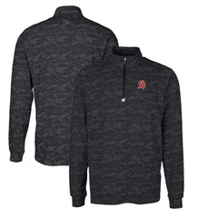 Tampa Bay Buccaneers Cutter & Buck Throwback Logo Big & Tall Traverse Camo Print Stretch Quarter-Zip Pullover Top Black