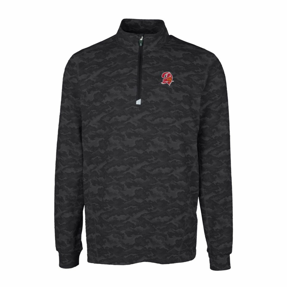 Tampa Bay Buccaneers Cutter & Buck Throwback Logo Big & Tall Traverse Camo Print Stretch Quarter-Zip Pullover Top Black
