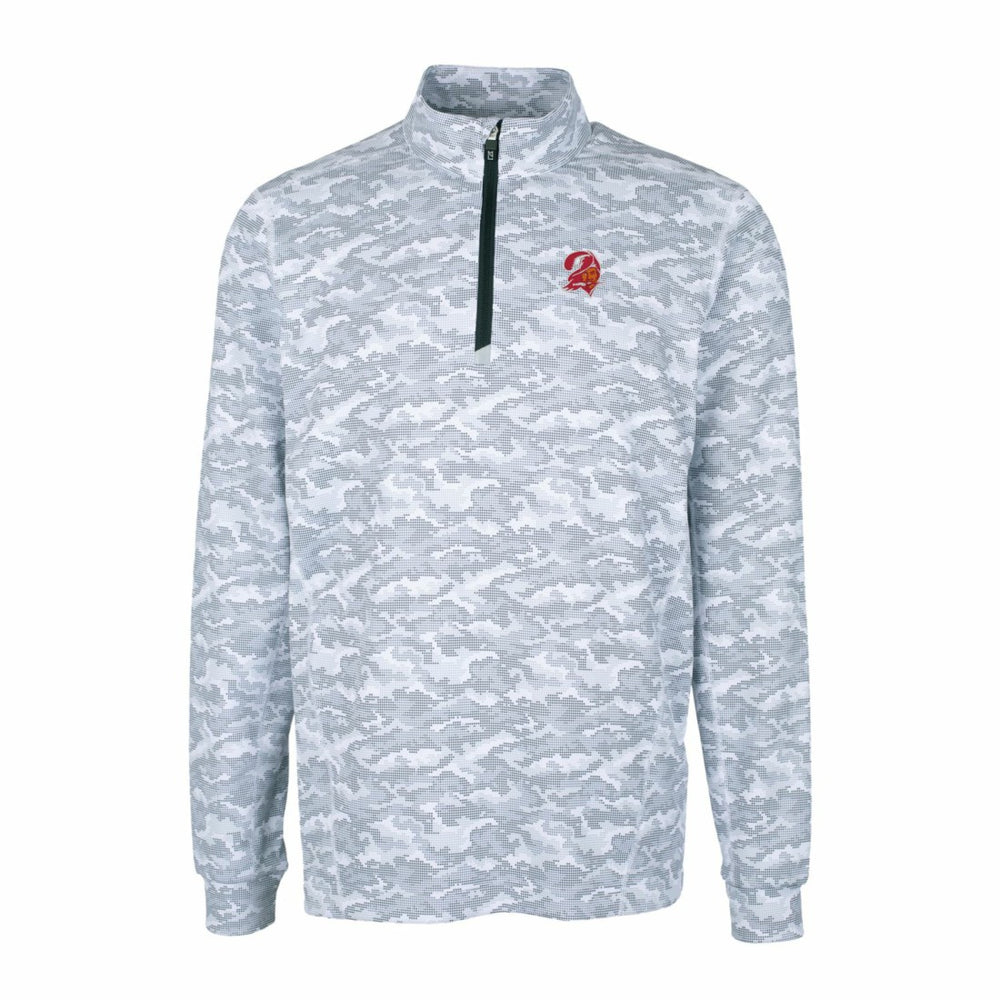 Tampa Bay Buccaneers Cutter & Buck Throwback Logo Big & Tall Traverse Camo Print Stretch Quarter-Zip Pullover Top Charcoal