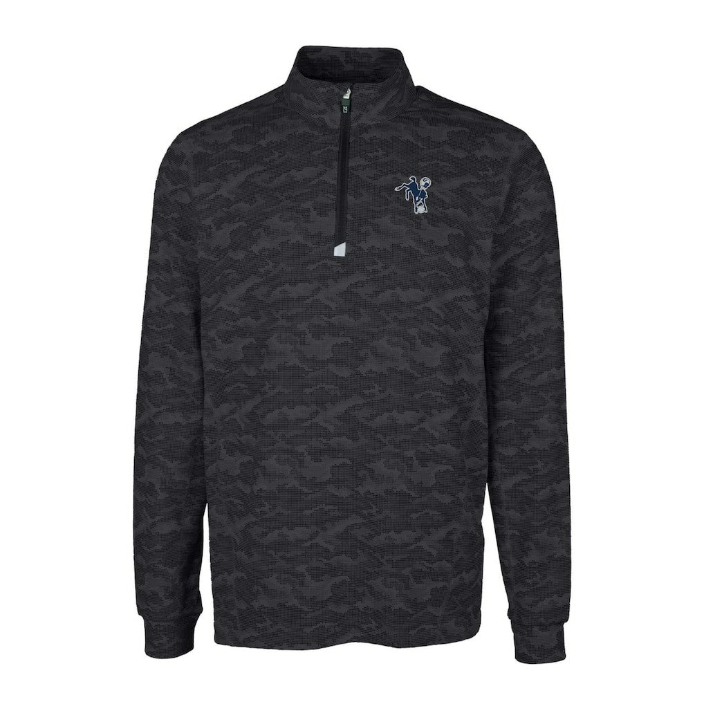 Indianapolis Colts Cutter & Buck Throwback Logo Big & Tall Traverse Camo Print Stretch Quarter-Zip Pullover Top Black