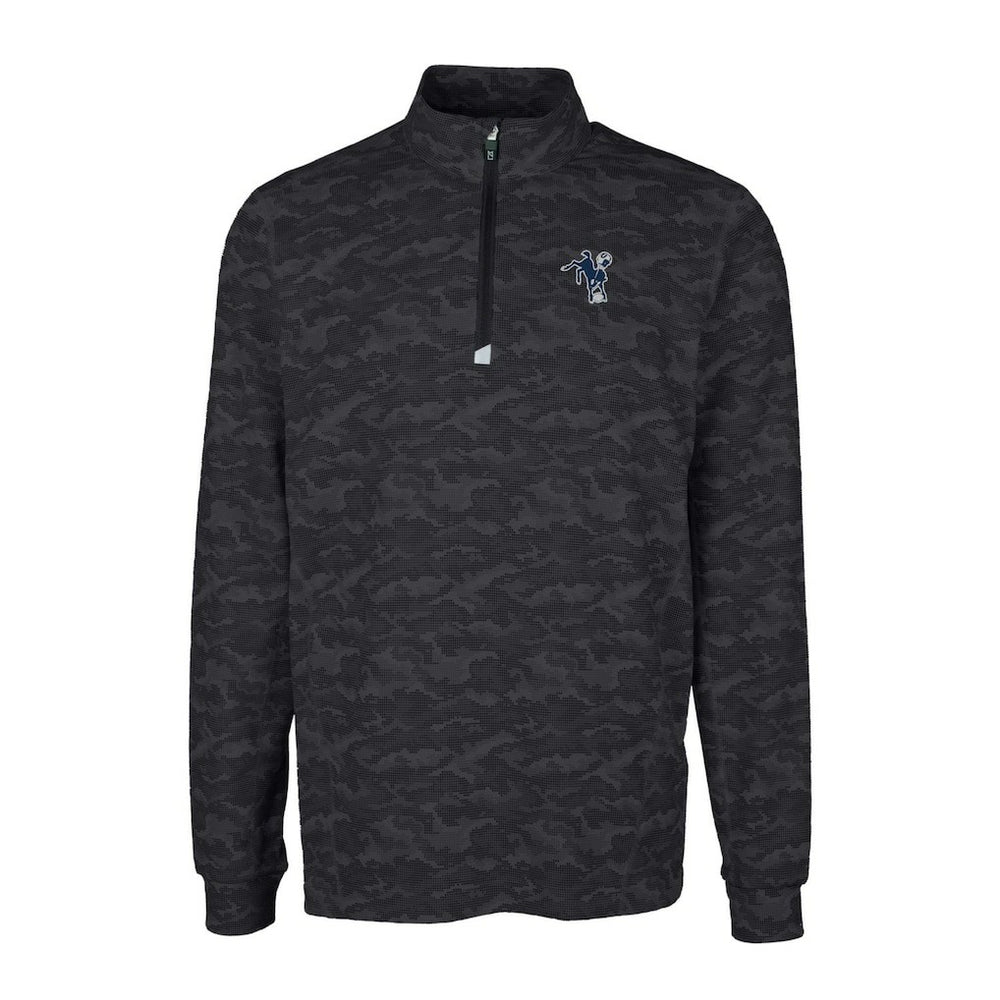 Indianapolis Colts Cutter & Buck Throwback Logo Big & Tall Traverse Camo Print Stretch Quarter-Zip Pullover Top Black