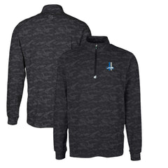 Detroit Lions Cutter & Buck Throwback Logo Big & Tall Traverse Camo Print Stretch Quarter-Zip Pullover Top Black