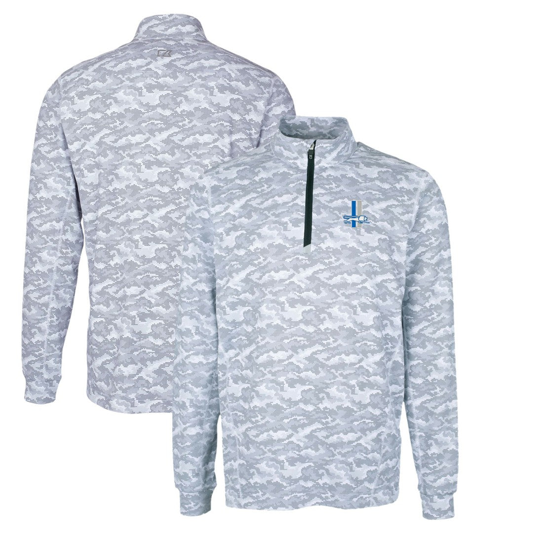 Detroit Lions Cutter & Buck Throwback Logo Big & Tall Traverse Camo Print Stretch Quarter-Zip Pullover Top Charcoal