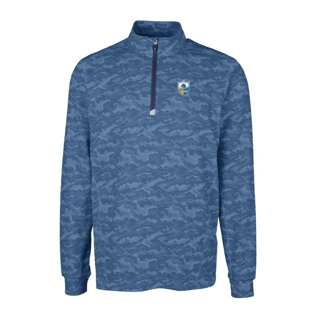 Los Angeles Chargers Cutter & Buck Throwback Logo Big & Tall Traverse Camo Print Stretch Quarter-Zip Pullover Top Navy