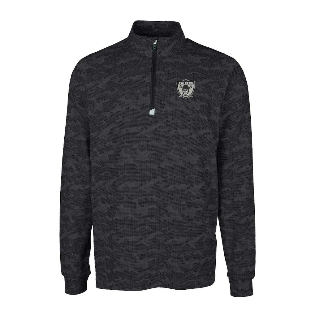 Las Vegas Raiders Cutter & Buck Throwback Logo Big & Tall Traverse Camo Print Stretch Quarter-Zip Pullover Top Black