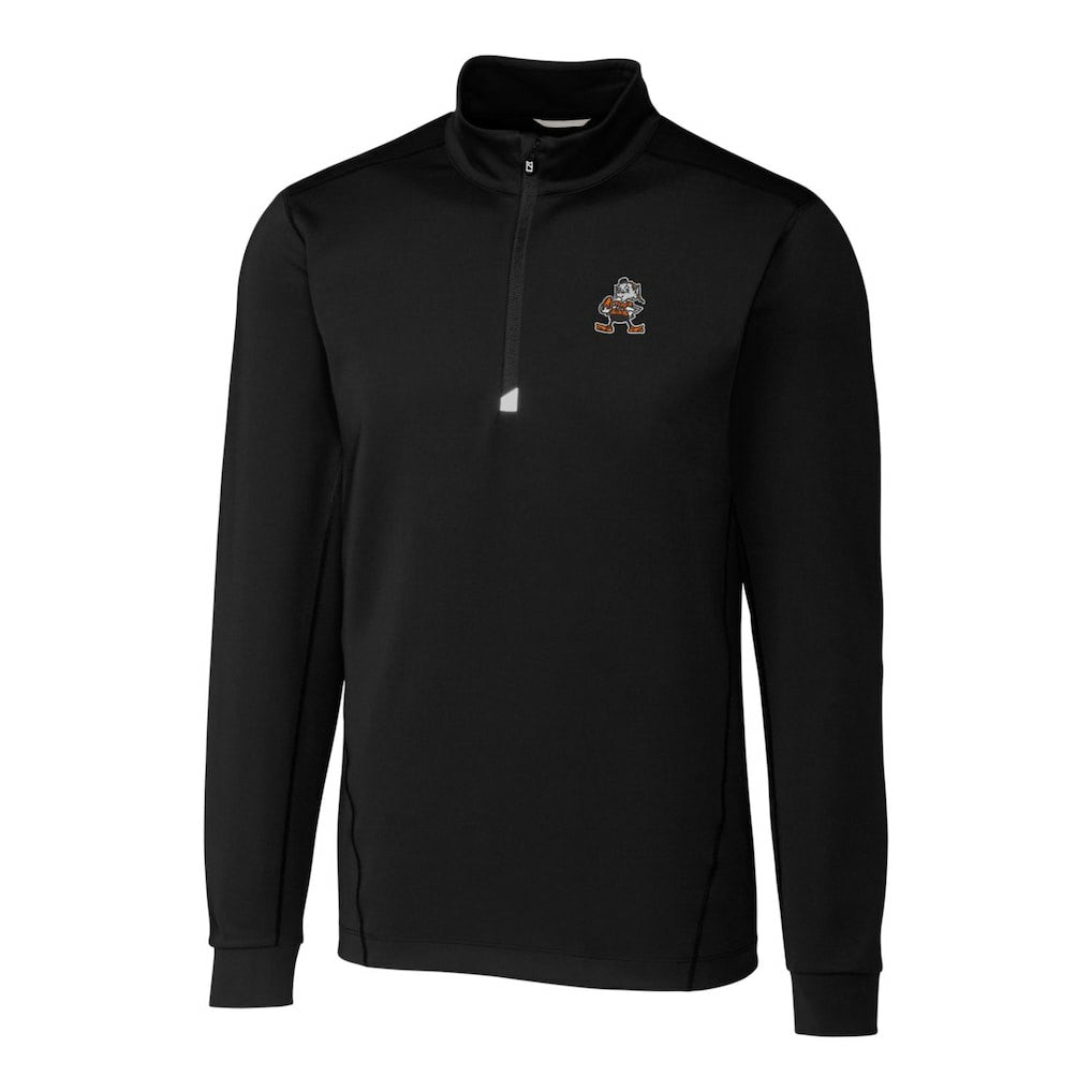 Cleveland Browns Cutter & Buck Throwback Logo Traverse Stretch Quarter-Zip Big & Tall Pullover Top Black