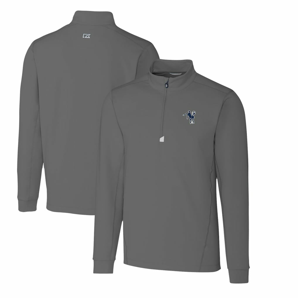 Indianapolis Colts Cutter & Buck Throwback Logo Traverse Stretch Quarter-Zip Big & Tall Pullover Top Steel
