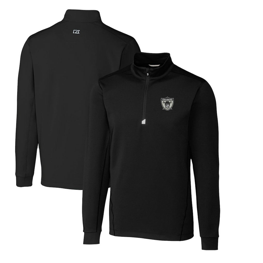 Las Vegas Raiders Cutter & Buck Throwback Logo Traverse Stretch Quarter-Zip Big & Tall Pullover Top Black