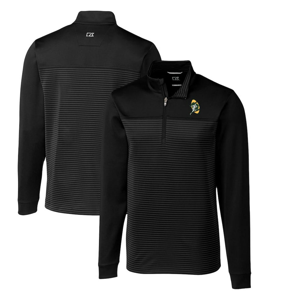 Green Bay Packers Cutter & Buck Throwback Logo Traverse Stripe Stretch Quarter-Zip Big & Tall Pullover Top Black