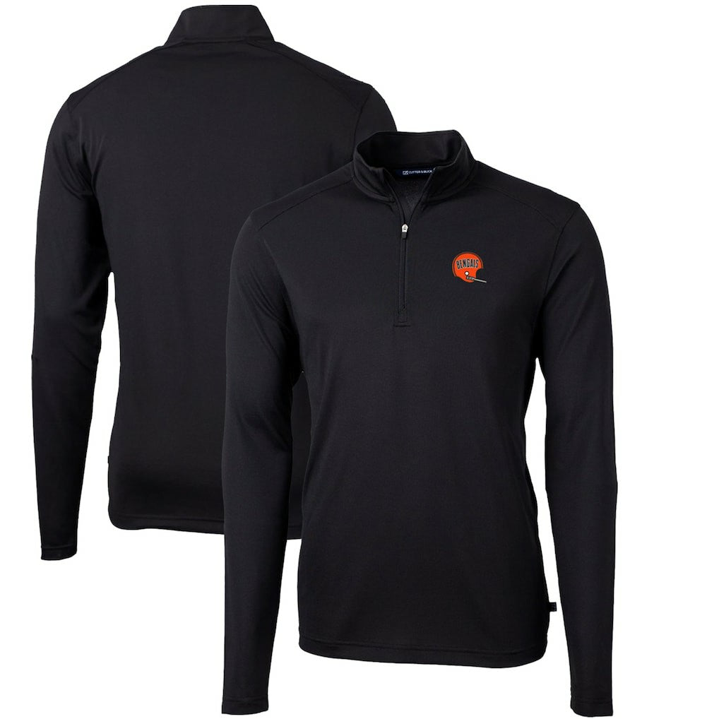 Cincinnati Bengals Cutter & Buck Throwback Logo Virtue Eco Pique Recycled Quarter-Zip Big & Tall Pullover Top Black