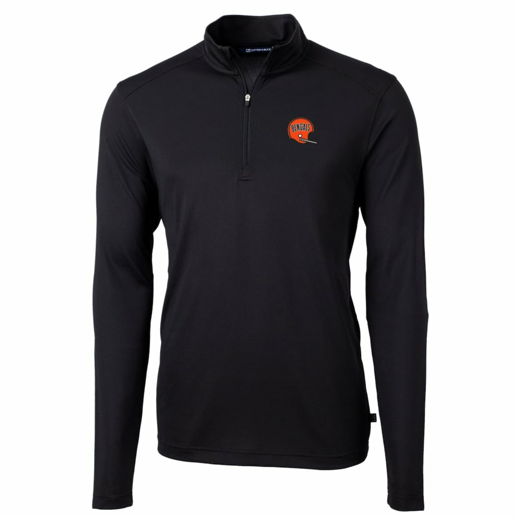 Cincinnati Bengals Cutter & Buck Throwback Logo Virtue Eco Pique Recycled Quarter-Zip Big & Tall Pullover Top Black