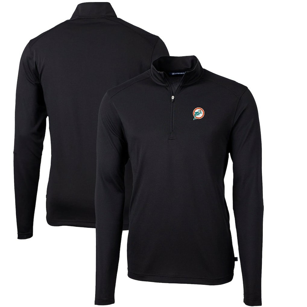 Miami Dolphins Cutter & Buck Throwback Logo Virtue Eco Pique Recycled Quarter-Zip Big & Tall Pullover Top Black