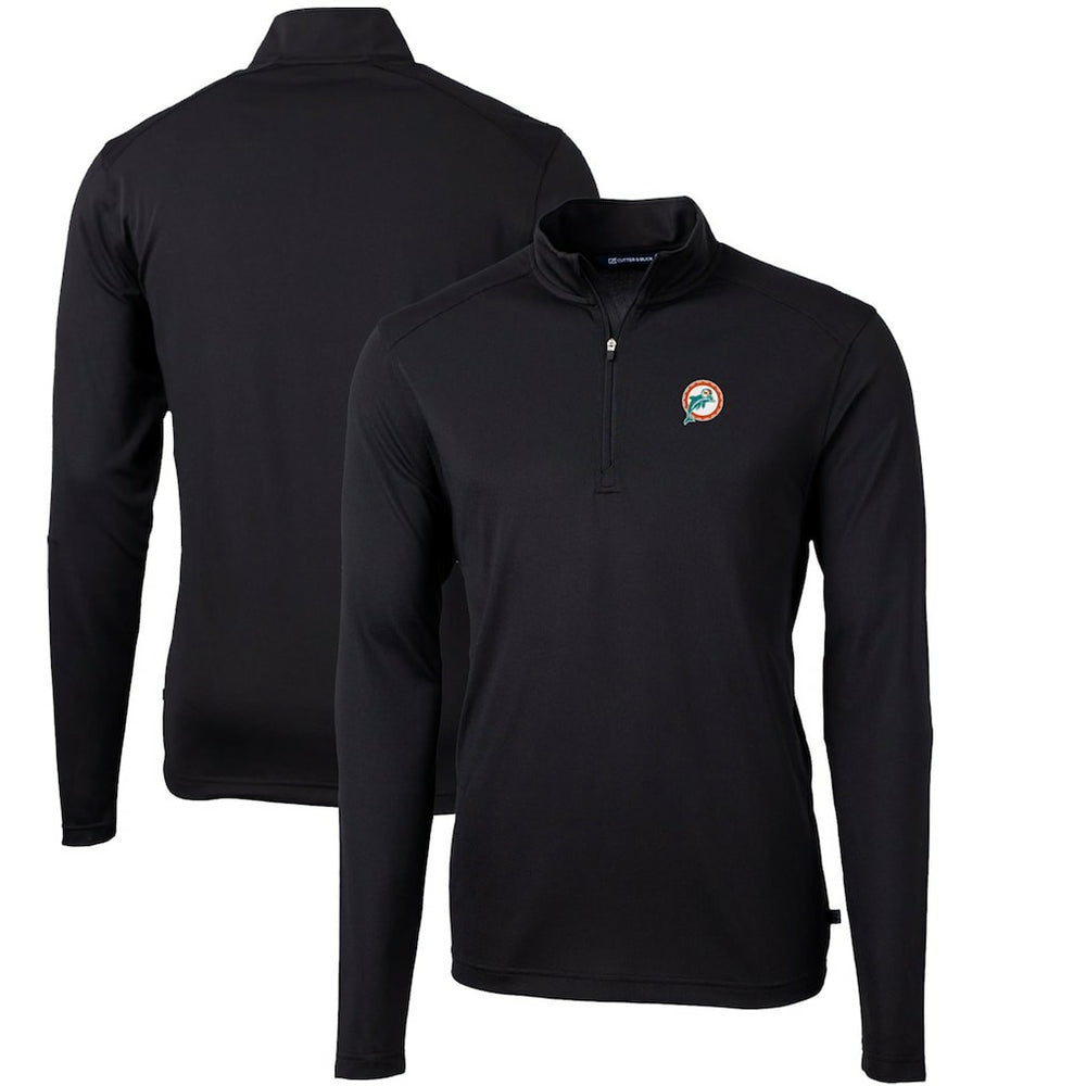 Miami Dolphins Cutter & Buck Throwback Logo Virtue Eco Pique Recycled Quarter-Zip Big & Tall Pullover Top Black