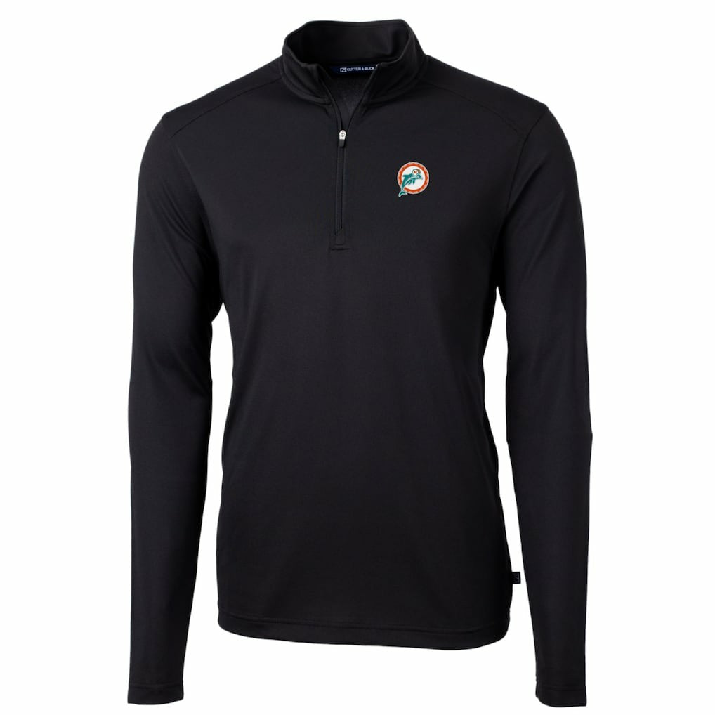 Miami Dolphins Cutter & Buck Throwback Logo Virtue Eco Pique Recycled Quarter-Zip Big & Tall Pullover Top Black