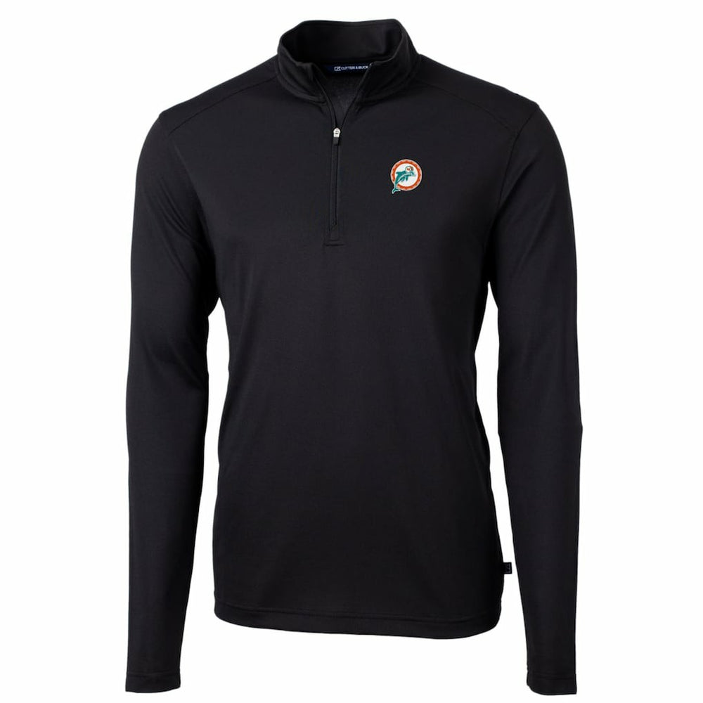 Miami Dolphins Cutter & Buck Throwback Logo Virtue Eco Pique Recycled Quarter-Zip Big & Tall Pullover Top Black