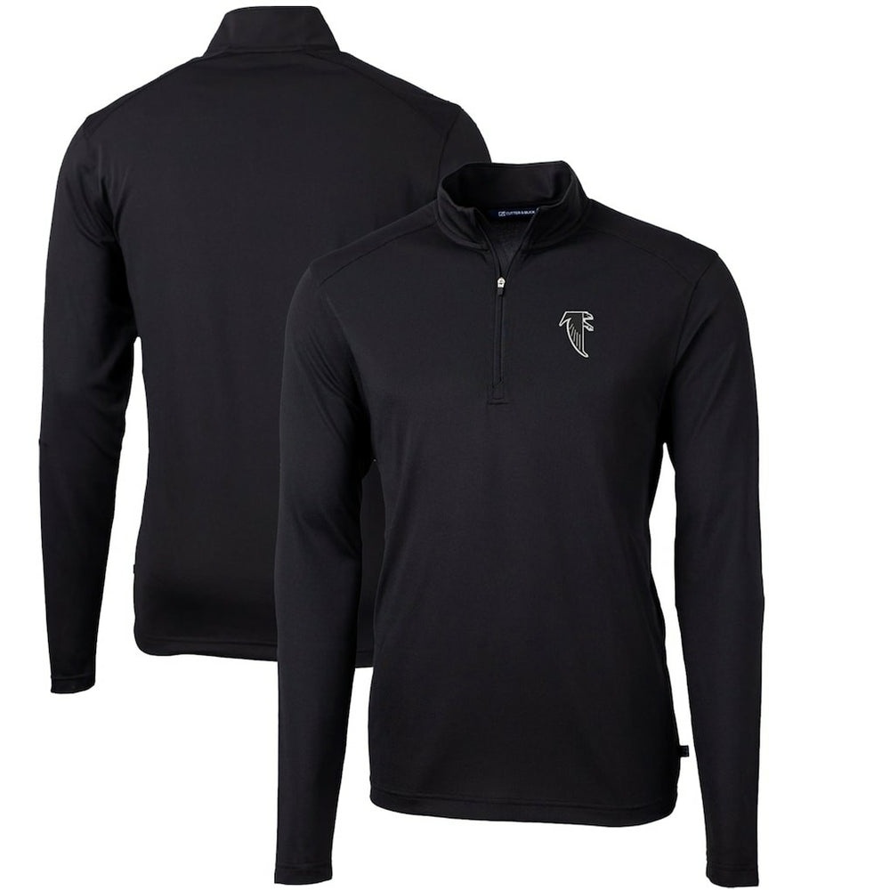 Atlanta Falcons Cutter & Buck Throwback Logo Virtue Eco Pique Recycled Quarter-Zip Big & Tall Pullover Top Black