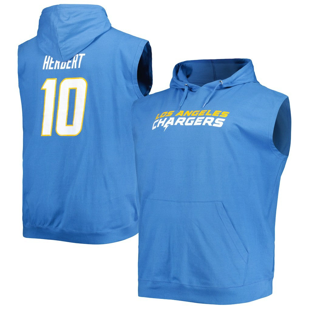 Justin Herbert Los Angeles Chargers Profile Big & Tall Muscle Pullover Hoodie Powder Blue