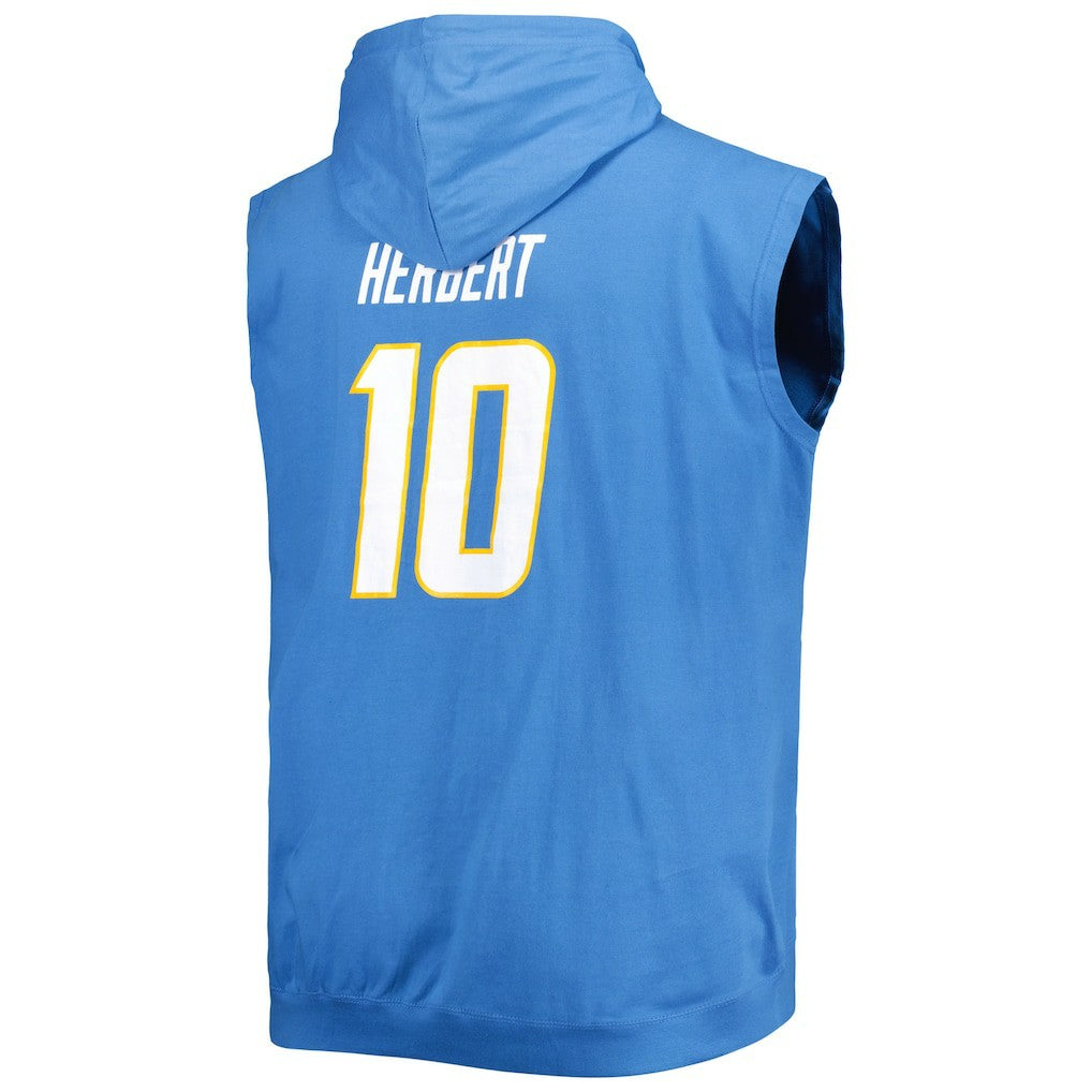 Justin Herbert Los Angeles Chargers Profile Big & Tall Muscle Pullover Hoodie Powder Blue