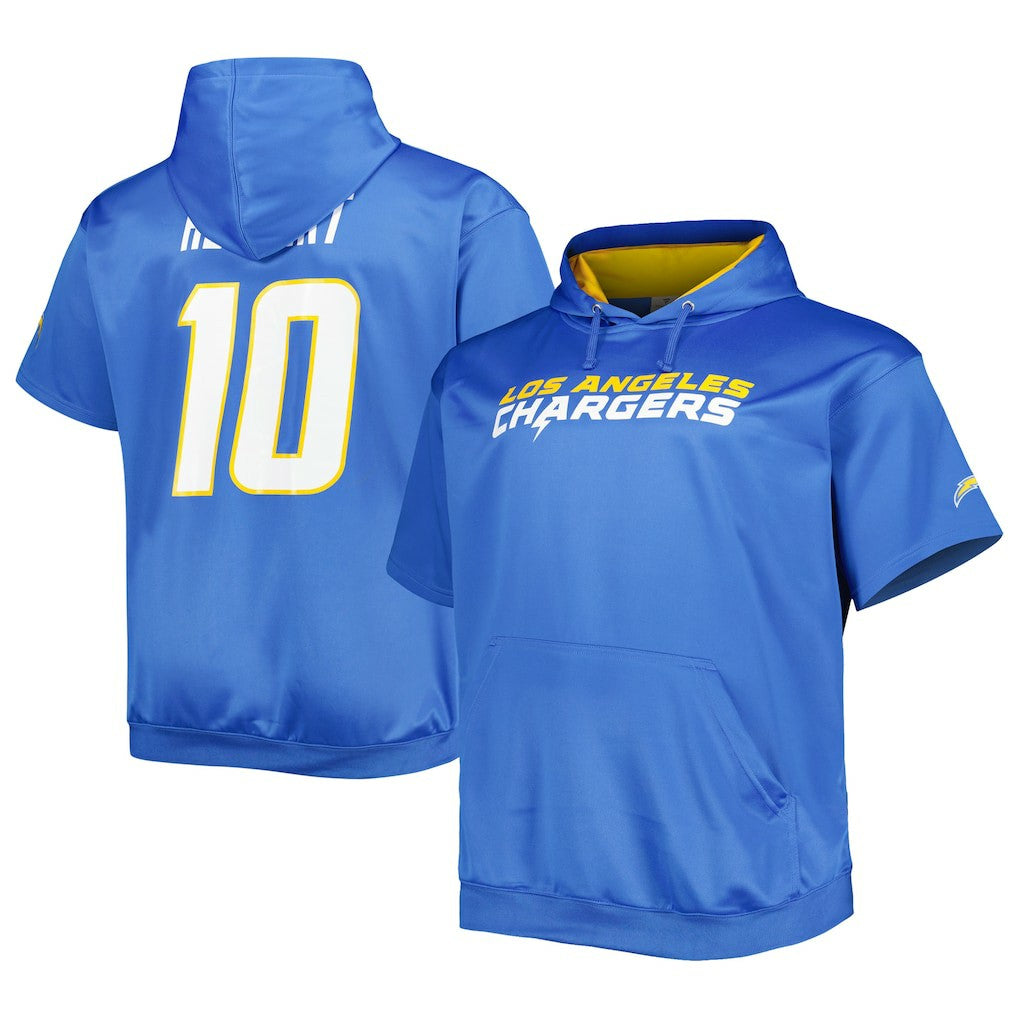 Justin Herbert Los Angeles Chargers Big & Tall Short Sleeve Pullover Hoodie Powder Blue