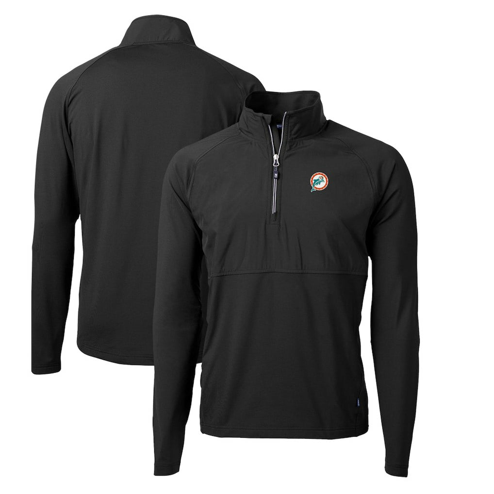 Miami Dolphins Cutter & Buck Adapt Eco Knit Hybrid Recycled Quarter-Zip Throwback Pullover Top Black