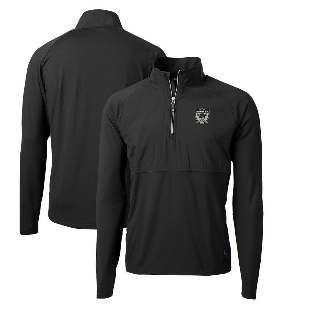 Las Vegas Raiders Cutter & Buck Adapt Eco Knit Hybrid Recycled Quarter-Zip Throwback Pullover Top Black