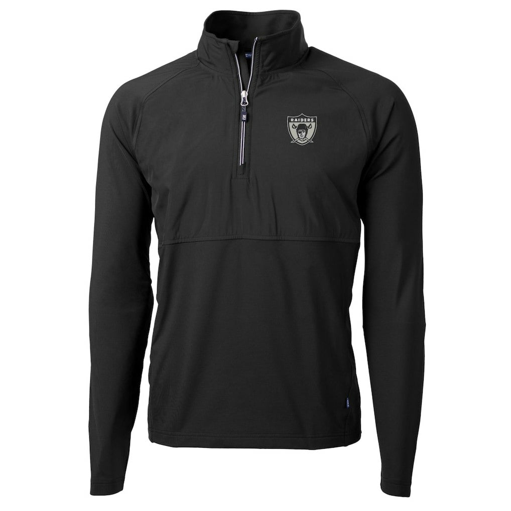 Las Vegas Raiders Cutter & Buck Adapt Eco Knit Hybrid Recycled Quarter-Zip Throwback Pullover Top Black