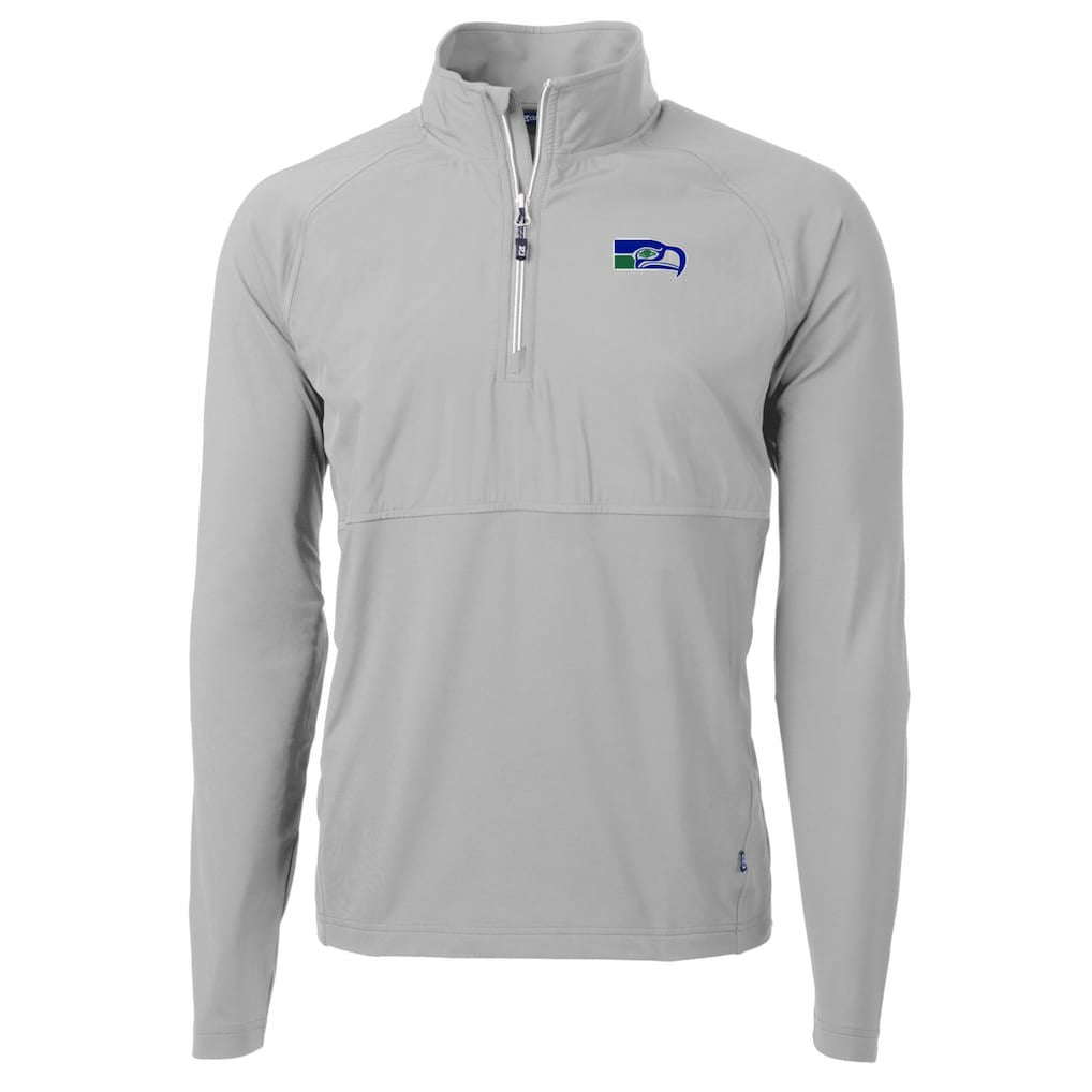 Seattle Seahawks Cutter & Buck Adapt Eco Knit Hybrid Recycled Quarter-Zip Throwback Pullover Top Gray