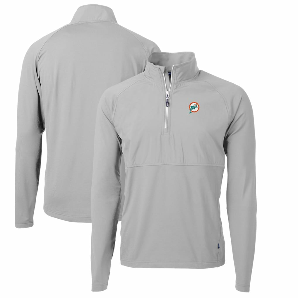 Miami Dolphins Cutter & Buck Adapt Eco Knit Hybrid Recycled Quarter-Zip Throwback Pullover Top Gray