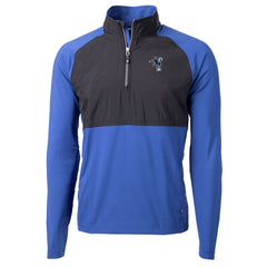 Indianapolis Colts Cutter & Buck Adapt Eco Knit Hybrid Recycled Quarter-Zip Throwback Pullover Top Royal/Black