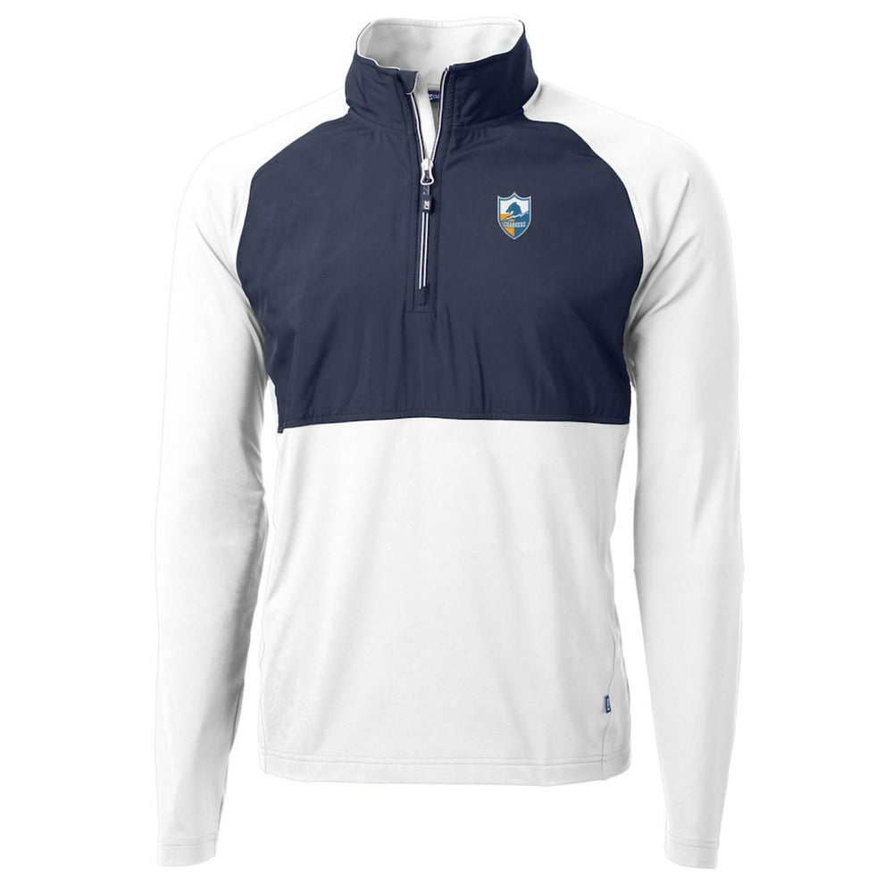 Los Angeles Chargers Cutter & Buck Adapt Eco Knit Hybrid Recycled Quarter-Zip Throwback Pullover Top White/Navy