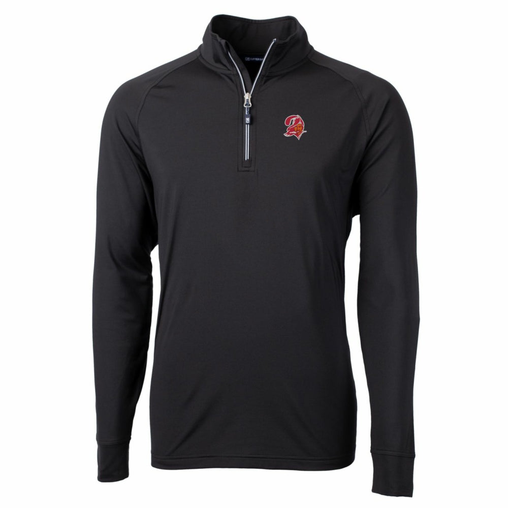 Tampa Bay Buccaneers Cutter & Buck Adapt Eco Knit Stretch Recycled Quarter-Zip Throwback Pullover Top Black