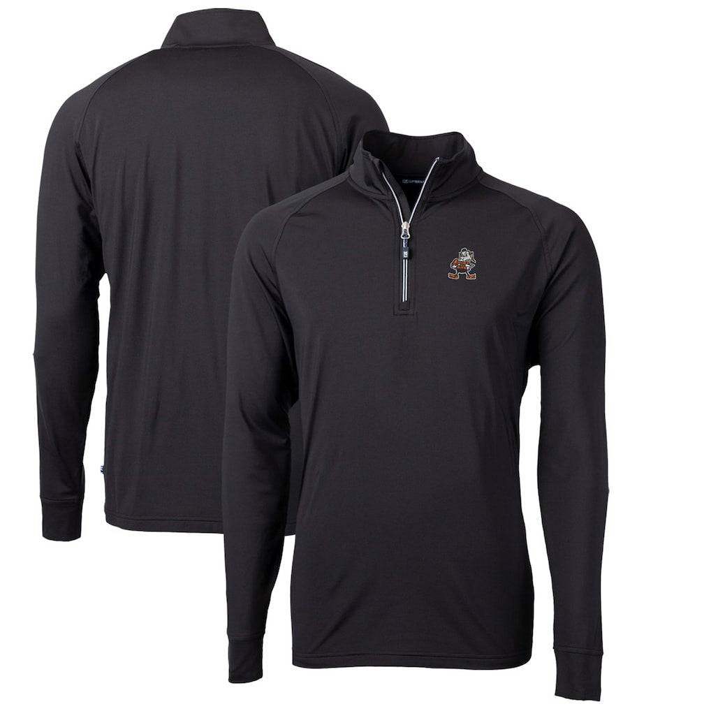 Cleveland Browns Cutter & Buck Adapt Eco Knit Stretch Recycled Quarter-Zip Throwback Pullover Top Black