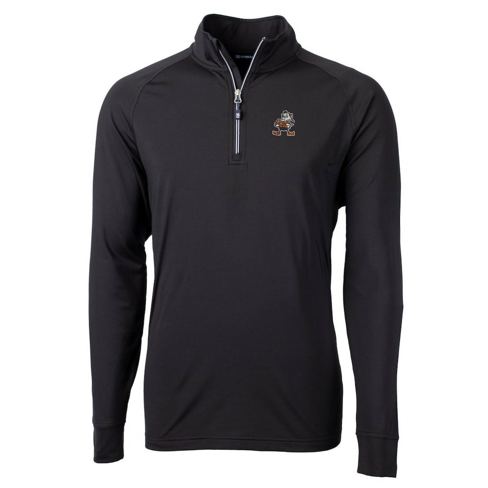 Cleveland Browns Cutter & Buck Adapt Eco Knit Stretch Recycled Quarter-Zip Throwback Pullover Top Black