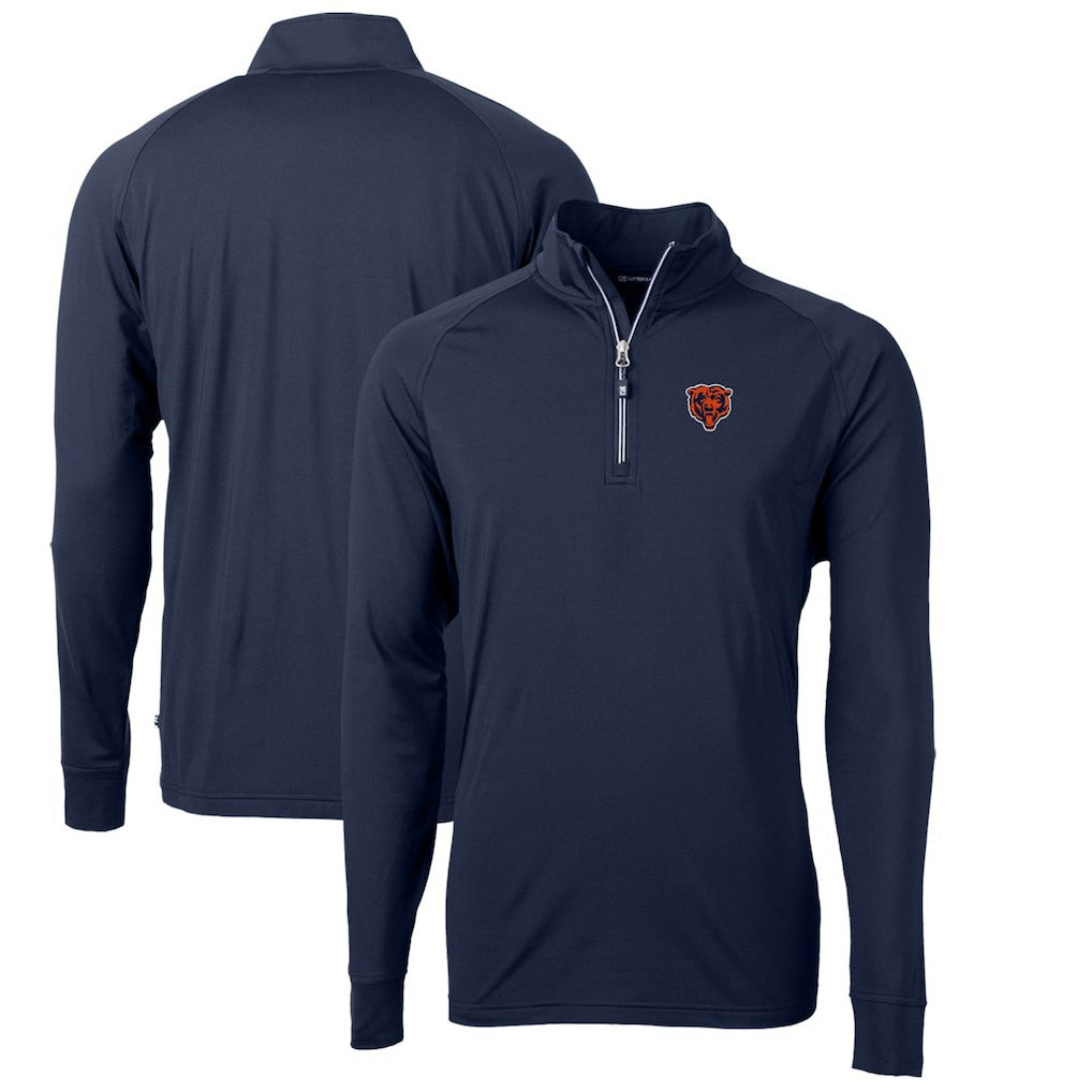 Chicago Bears Cutter & Buck Adapt Eco Knit Stretch Recycled Quarter-Zip Throwback Pullover Top Navy