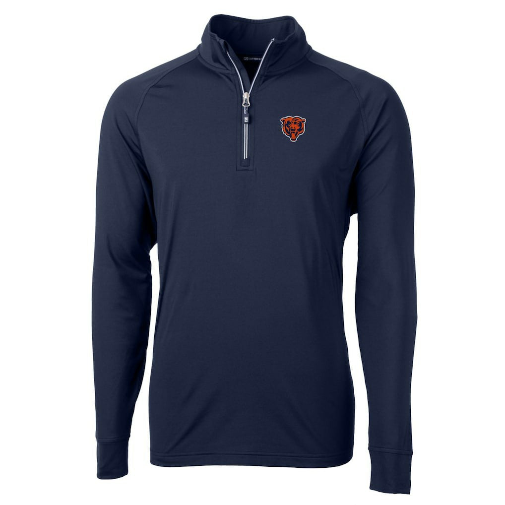 Chicago Bears Cutter & Buck Adapt Eco Knit Stretch Recycled Quarter-Zip Throwback Pullover Top Navy