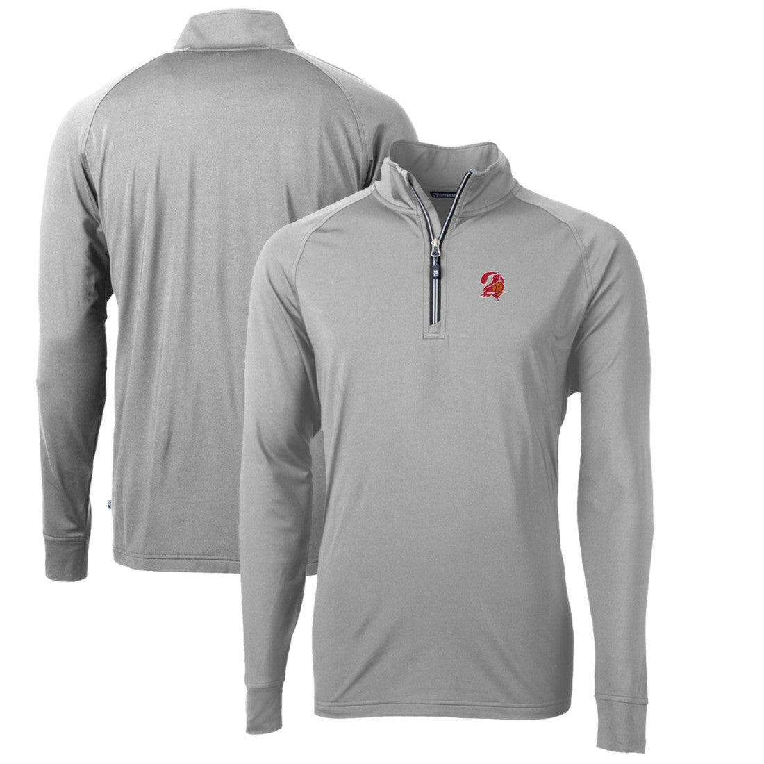 Tampa Bay Buccaneers Cutter & Buck Adapt Eco Knit Stretch Recycled Quarter-Zip Throwback Pullover Top Pewter