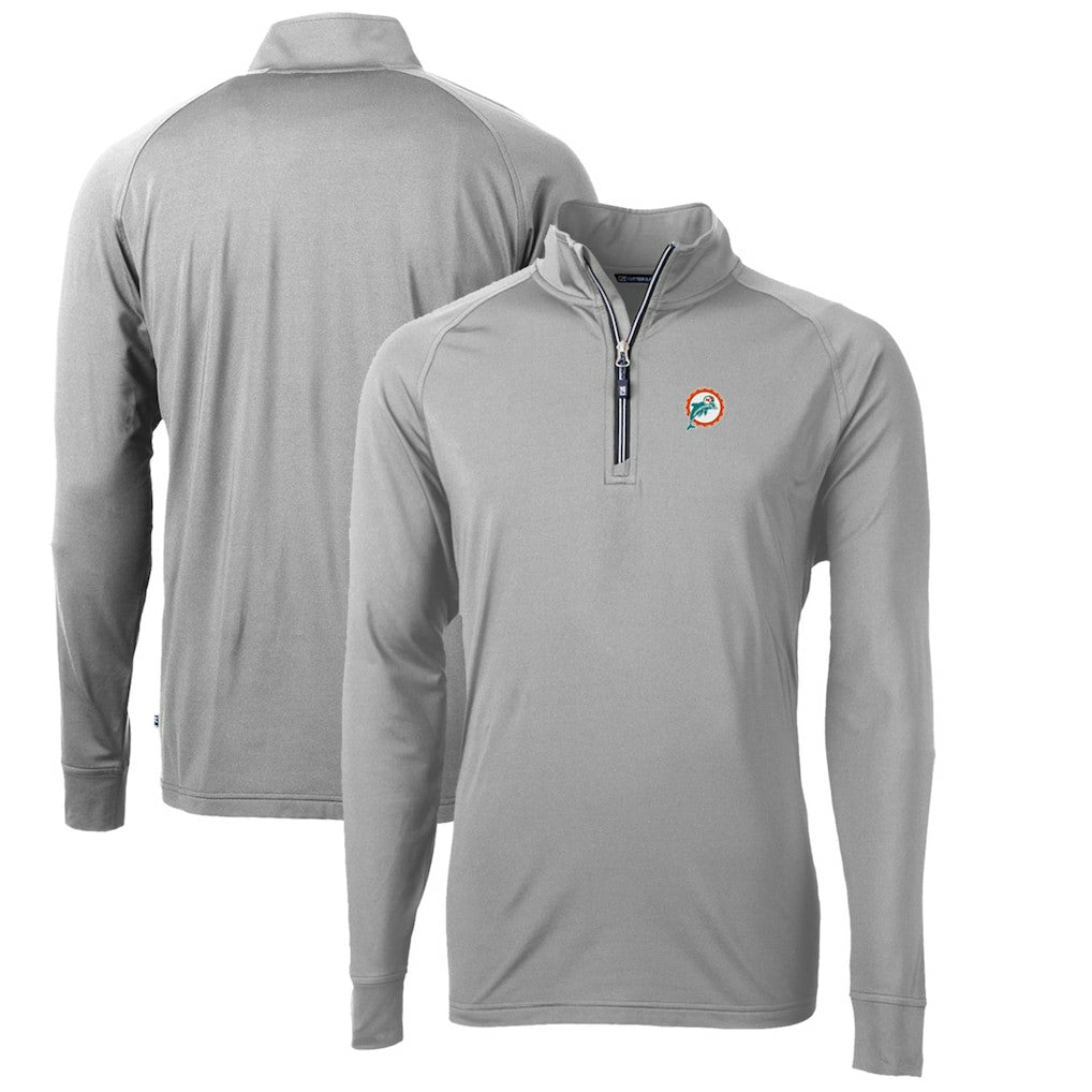Miami Dolphins Cutter & Buck Adapt Eco Knit Stretch Recycled Quarter-Zip Throwback Pullover Top Gray