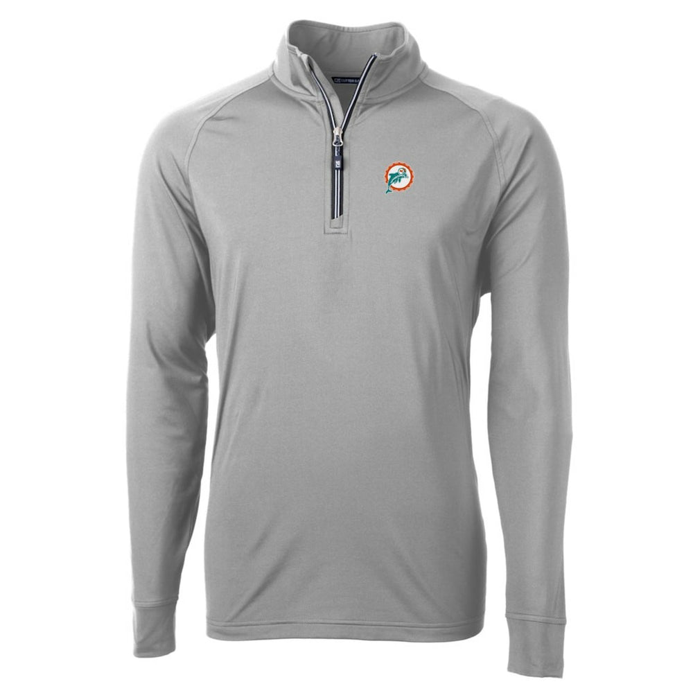 Miami Dolphins Cutter & Buck Adapt Eco Knit Stretch Recycled Quarter-Zip Throwback Pullover Top Gray