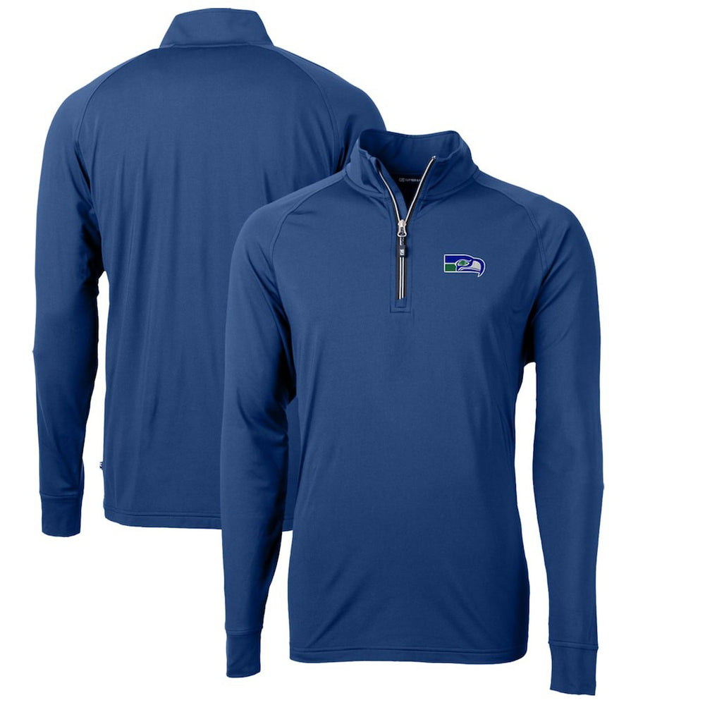 Seattle Seahawks Cutter & Buck Adapt Eco Knit Stretch Recycled Quarter-Zip Throwback Pullover Top Royal