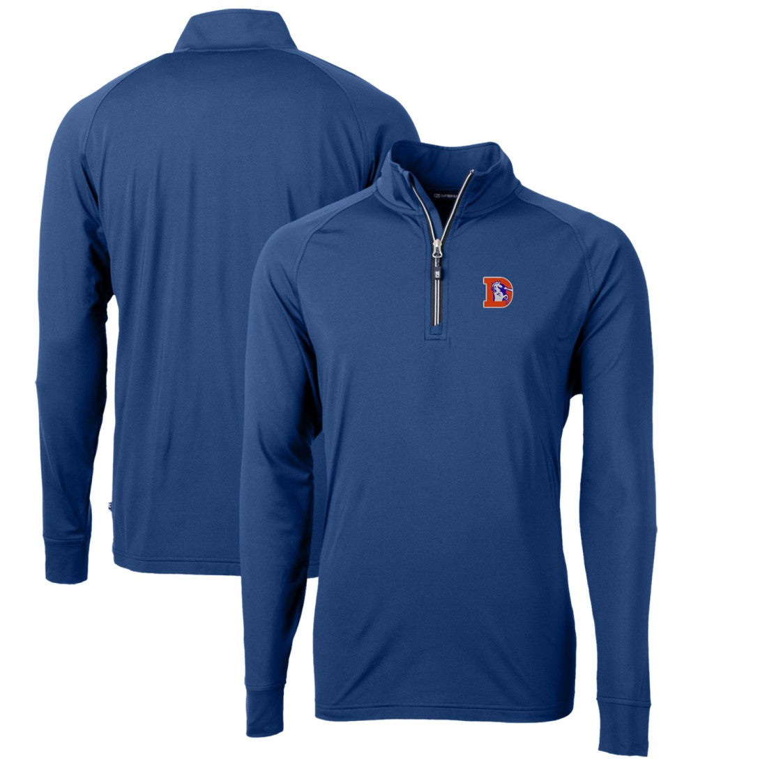 Denver Broncos Cutter & Buck Adapt Eco Knit Stretch Recycled Quarter-Zip Throwback Pullover Top Royal