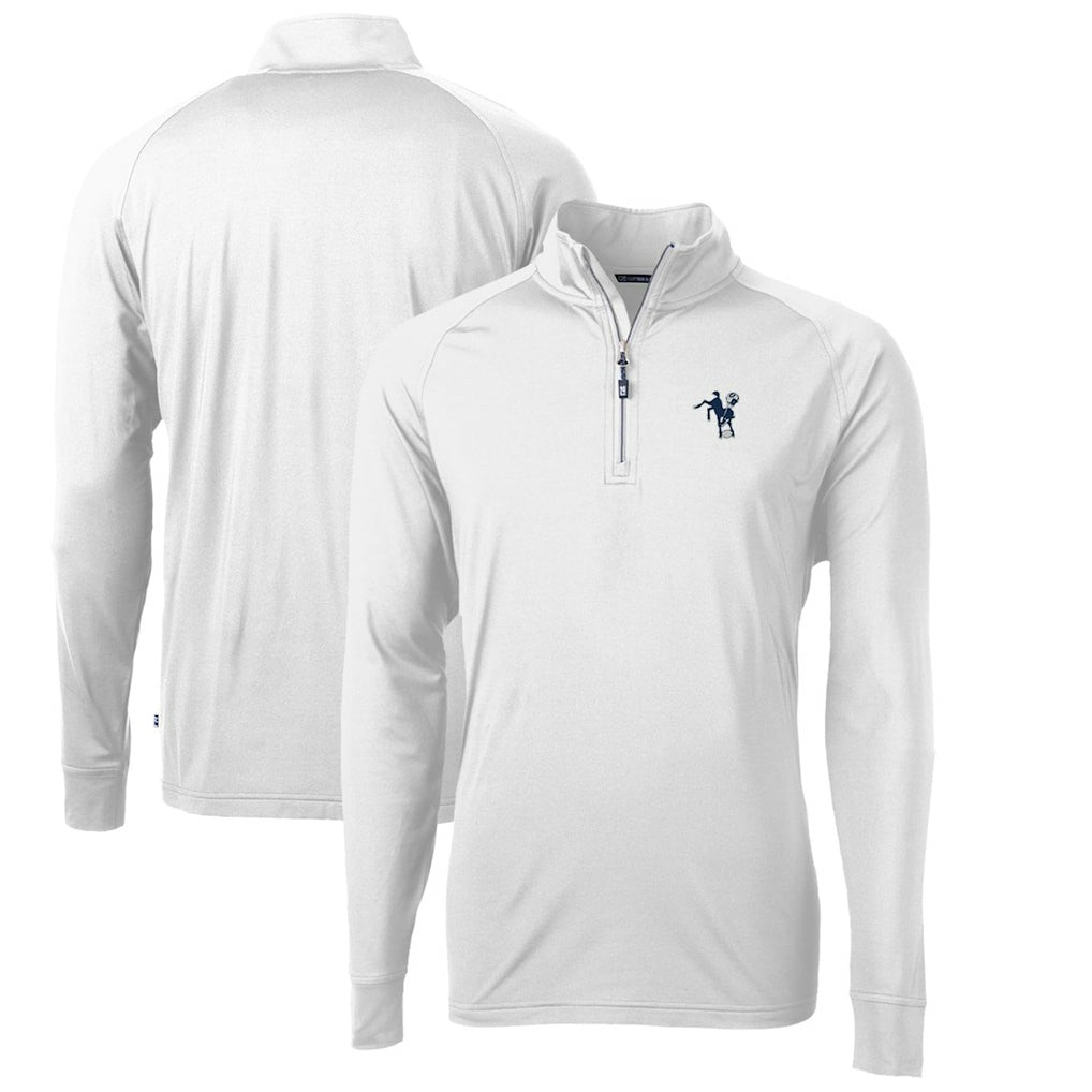 Indianapolis Colts Cutter & Buck Adapt Eco Knit Stretch Recycled Quarter-Zip Throwback Pullover Top White