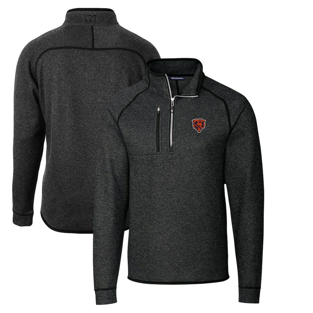 Chicago Bears Cutter & Buck Throwback Logo Mainsail Sweater-Knit Half-Zip Pullover Jacket Heather Charcoal