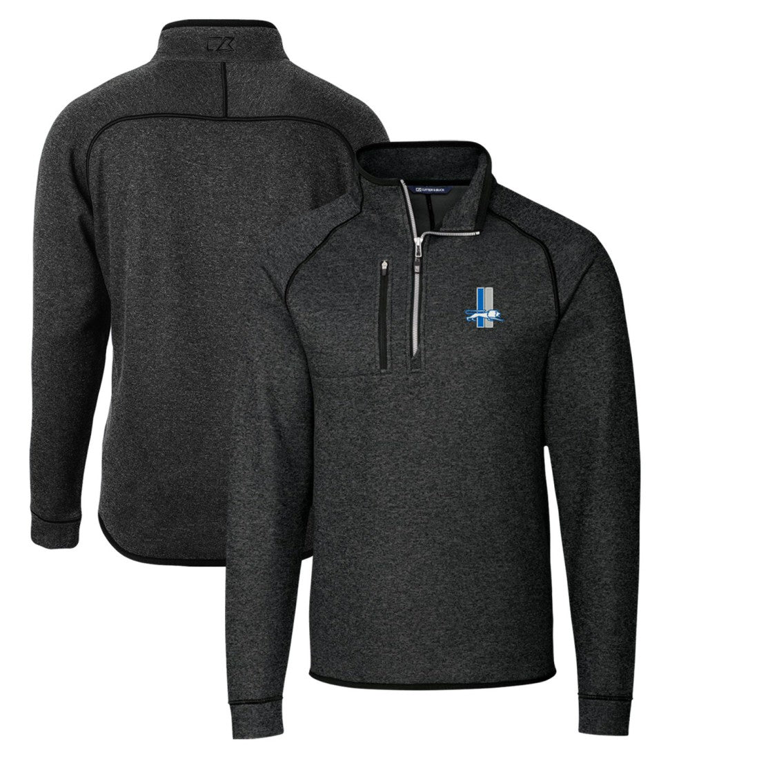 Detroit Lions Cutter & Buck Throwback Logo Mainsail Sweater-Knit Half-Zip Pullover Jacket Heather Charcoal