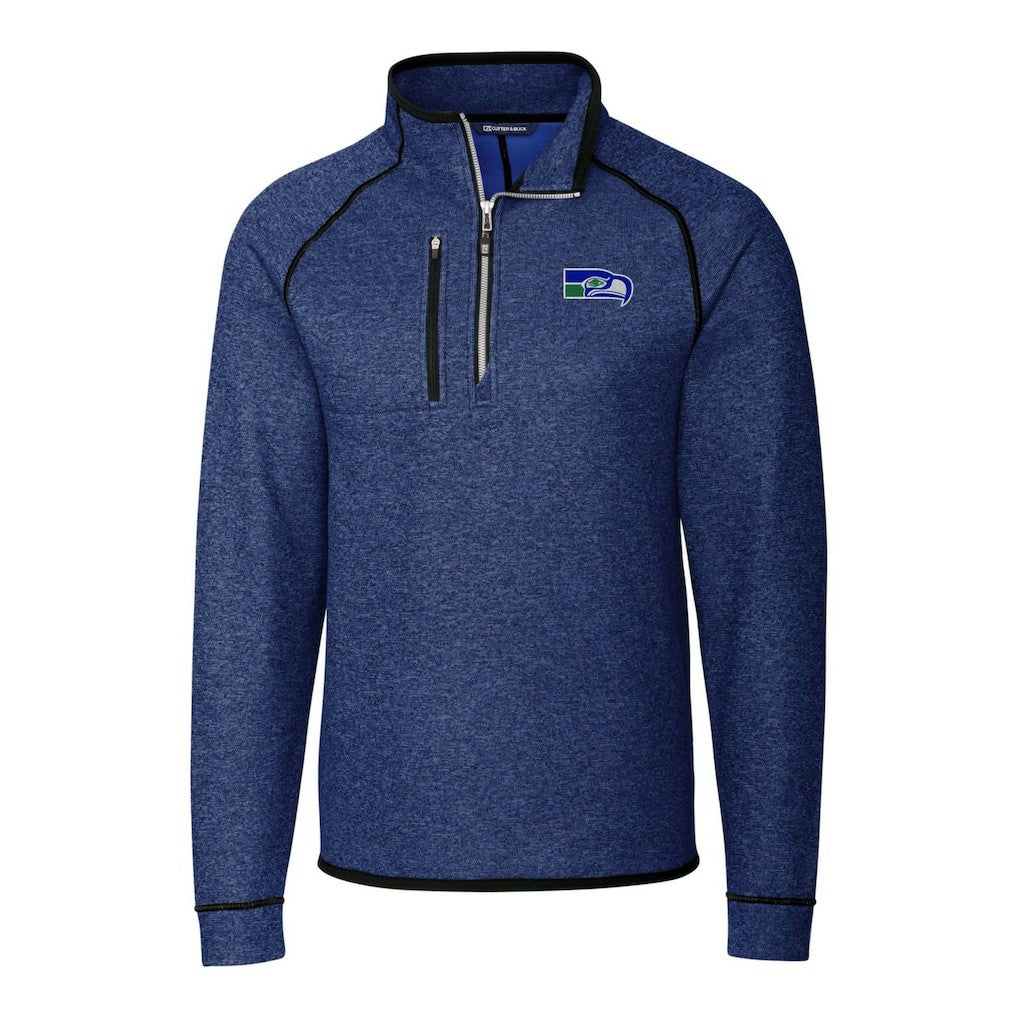 Seattle Seahawks Cutter & Buck Throwback Logo Mainsail Sweater-Knit Half-Zip Pullover Jacket Heather Royal
