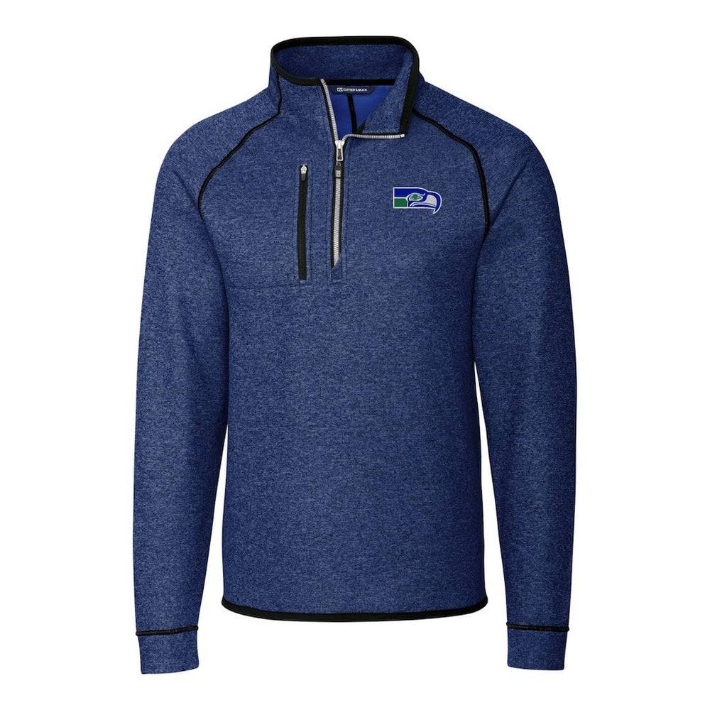 Seattle Seahawks Cutter & Buck Throwback Logo Mainsail Sweater-Knit Half-Zip Pullover Jacket Heather Royal