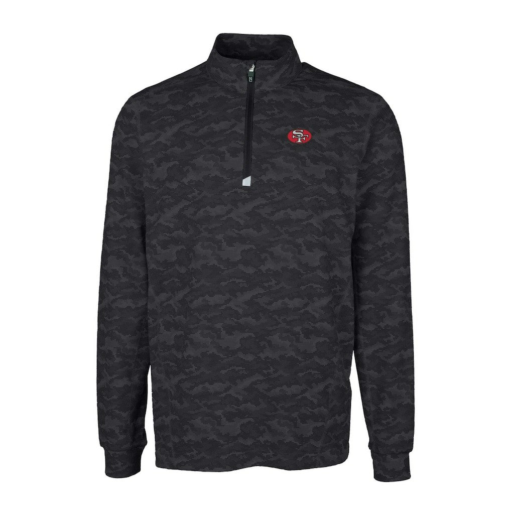 San Francisco 49ers Cutter & Buck Throwback Logo Traverse Camo Print Stretch Quarter-Zip Pullover Top Black